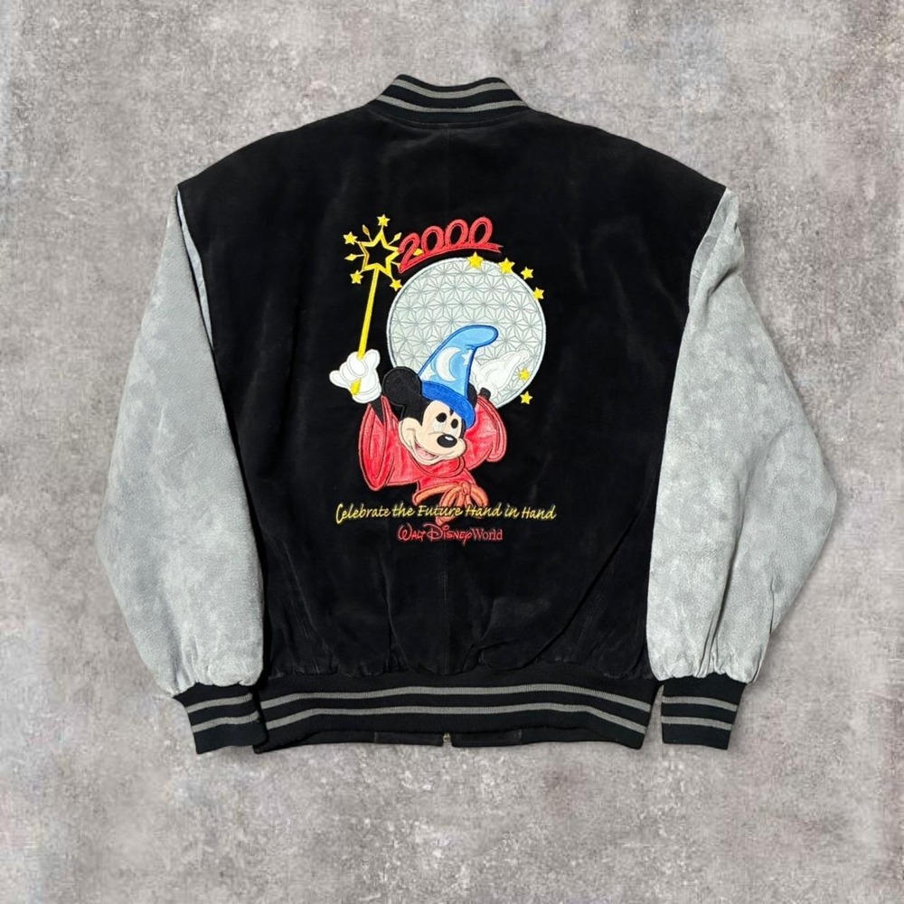 2000s Disney  Mickey Mouse  suede‎ leather bomber jacket Cast member exclusive